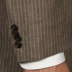   John Mens Tan Pinstripe 2 button Linen Blend Suit  
