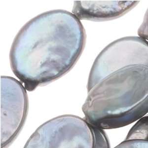 Lustrous Light Grey Peacock Oval Coin Pearls 13 16mm / 15 