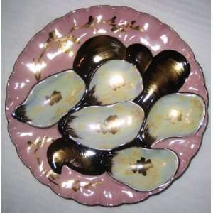    Pink and Mother of Pearl Turkey Oyster Plate 