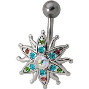  Wild Flower Multicolor Gemstone Belly Button Ring Jewelry
