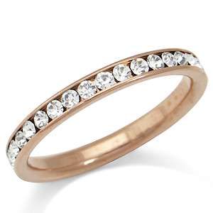   Crystal Copper Tone Stainless Steel Wedding Eternity Band Ring  