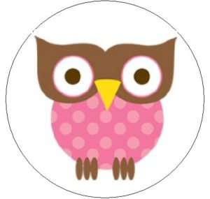CUTE PINK & BROWN OWL   1 Round Labels Seals/Stickers  