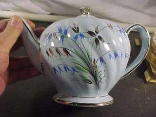 Sadler Teapot Blue Green Silver Flowers  