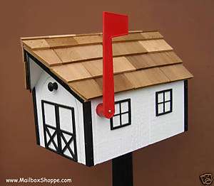 Wood Mail Box   White Amish Barn Wooden Post Mailbox  