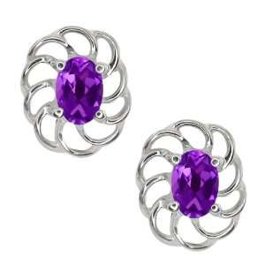  0.90 Ct Oval Purple Amethyst 14k White Gold Earrings 