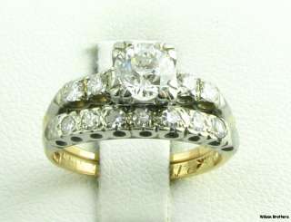  VS Diamond Engagement Ring & Wedding Band Vintage Set   14k & 18k Gold