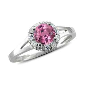  Natural Pink Sapphire and Diamond Engagement Ring in 14k 