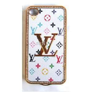  LV Style White on Front with Gold Frame Leather Case for Iphone 