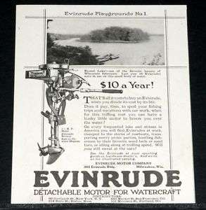 1921 OLD MAGAZINE PRINT AD, EVINRUDE BOAT MOTOR, ROUND LAKE, WISCONSIN 