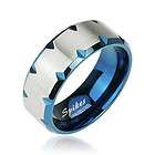 Stainless Steel Mens Blue Edge Faceted Wedding Band Ring Size 9 13