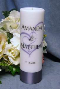 Unity Candle w/Tapers Heart Design Personalized   Your choice of color 