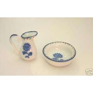 Dollhouse Blue and White Pitcher and Washbasin in 
