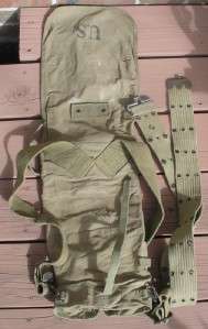 1942 US Army WWII Baker Lockwood KNAPSACK Backpack + Belt  