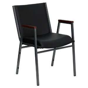  Thickly Padded, Black Fabric Stack Chair with Arms by 