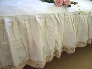 ECRU Hand Crochet Lace Cotton Bed Sheet Skirt Double  