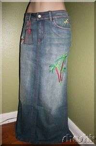 NEW~CREST JEANS Long DENIM SKIRT~1/2 or 7/8~Tropical Palm Tree 