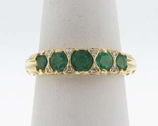 Estate Natural Emeralds Diamonds Solid 18k Yellow Gold Ring 750 Band 