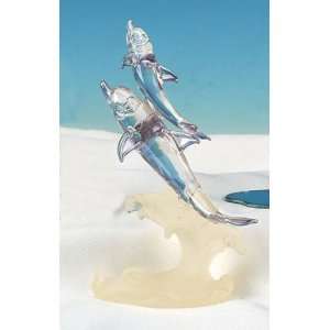  Glass Dolphin On A Frosted Wave Collectible Decoration 