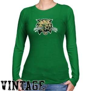   Kelly Green Distressed Logo Vintage Long Sleeve Slim Fit T shirt