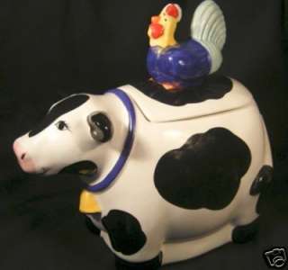 Collectible COW w/CHICKEN LID Ceramic COOKIE JAR Fun  