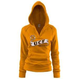   Gold Rugby Distressed Deep V Neck Pullover Hoodie Sweatshirt (Large