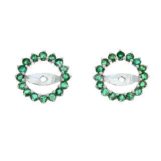 14KT WHITE GOLD   0.63CTW EMERALD ROUND EARRINGS JACKET  