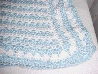 Hand Crochet Blanket/Afghan Blue/White 38x42 New  