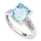   Silver & 14k Yellow Gold Sky Blue Topaz and Diamond Ring Size 6