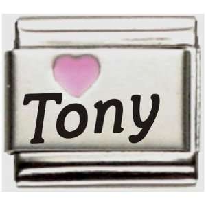  Tony Pink Heart Laser Name Italian Charm Link Jewelry