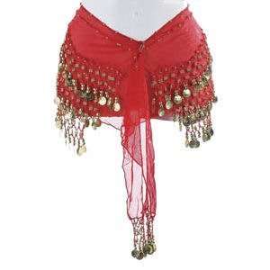  Plus size belly dance skirt Red with gold coins 