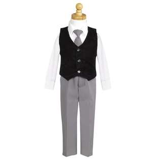 Lito 5 Piece Black Pin Striped Suit With Vest  