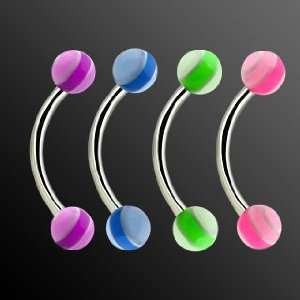 Eyebrow Curved Barbells w/Pink Layered UV Ball   16G (1.2mm), Length 