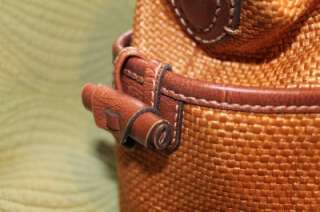 FOSSIL Large Tan Camel Basket Weave Straw & Cognac Leather Shoulder 
