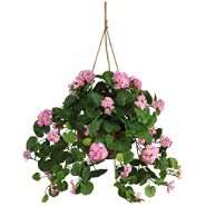 Nearly Natural Geranium Silk Hanging Basket   Pink 