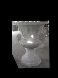 NICE HAND CARVED LARGE PAIR OF FIGURAL MARBLE URNS  