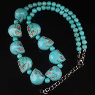 Howlite Turquoise Skull Beads Pendant Necklace GEM 18L  