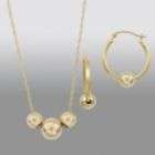 Ball Hoop Earring and Pendant Set in 14K Gold and Sterling Silver