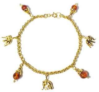   Accented Gold Plated Sterling Silver Elephant Charm Bracelet 8 1/2