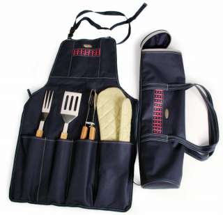 Mens Navy Blue Barbeque BBQ Apron Tools Kit Set Gift  
