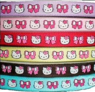 5YD 3/8 hello kitty pink bow daisy grosgrain ribbon  