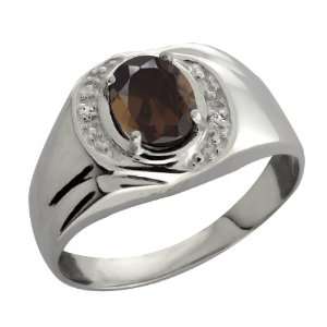   Oval Brown Smoky Quartz and White Topaz Argentium Silver Ring Jewelry