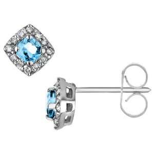  Blue Topaz Earrings with Diamonds 1.0 Carat (ctw) in 10K 