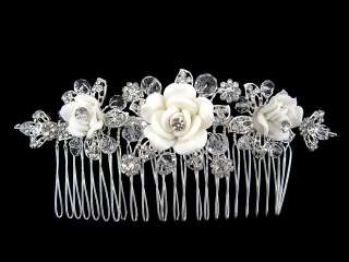   Wide White Flower Wedding Bridal Flower Girl Crystal Hair comb  