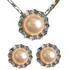   Cultured Pearl Necklace & Earrings Set, Natural Peach Pink (18