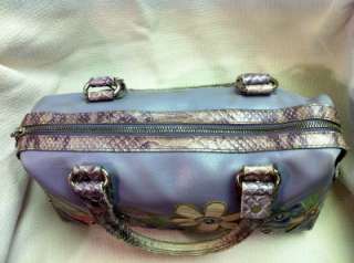   VAN ZEELAND lilac patchwork summer flower leather handbag w/ croc trim