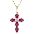   inc 14K. Solid Gold Cross Necklace with Natural Diamond & Pink Topaz