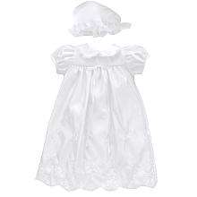   Long Embroidered Christening Dress & Matching Hat   White (0 3 Months