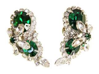 Vintage Kramer Brooch & Earrings Emerald Green/Clear 1950S Stunning 