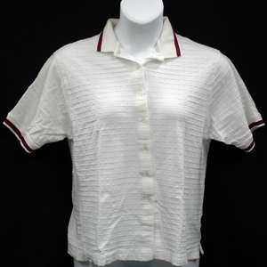 Ladies Womens Cotton Button down White Waffled Golf Polo Shirt PICK 