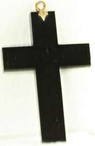 ANTIQUE VICTORIAN LARGE BLACK MOURNING CROSS GLASS  